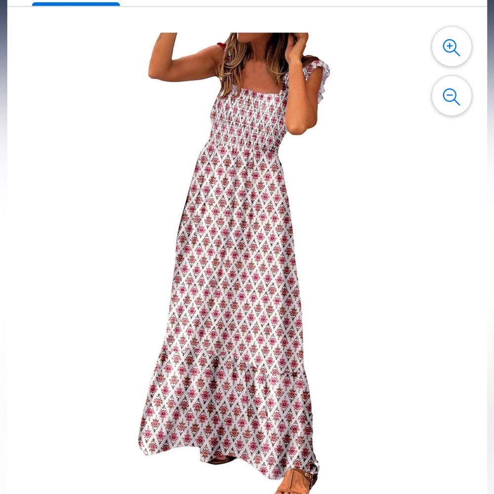 Maxi Summer Boho Spaghetti Strap Square Neck Ruffle Beach Sun Dress